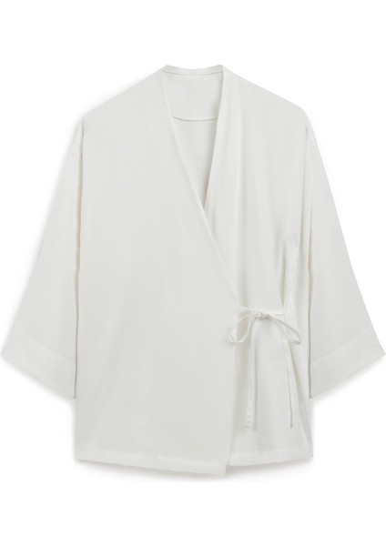 Bağlamalı Tencel Kimono Beyaz