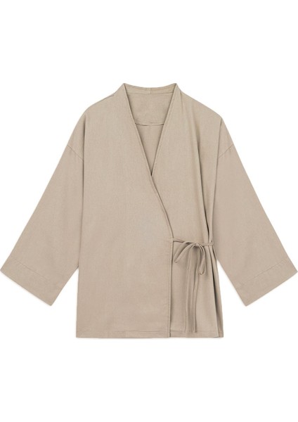 Bağlamalı Tencel Kimono Camel