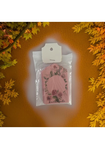 Okka Gülü Desen Baskılı Kolye Küpe Hediye Paket Sallantı Kartı 4,5cmx7,5cm-25 Adet modelleri