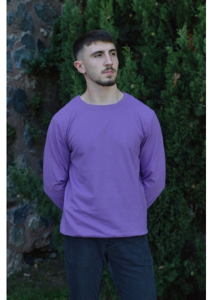Lila Unisex Bisiklet Yaka Regular Fit Düz Sweatshirt