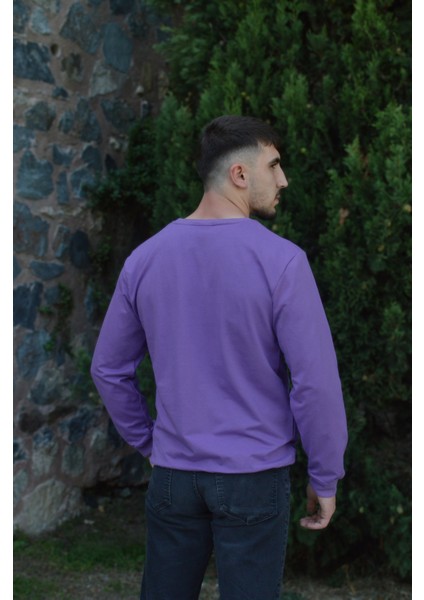 Lila Unisex Bisiklet Yaka Regular Fit Düz Sweatshirt