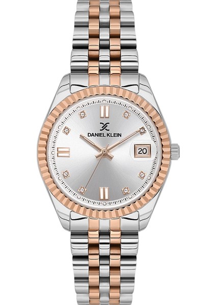 DK.1.10736.5 Rose Gümüş Çift Renk Çelik Kordonlu Minimal Şık Tasarım Takvimli Kadın Kol Saati