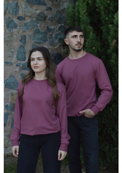 Gül Pembesi Unisex Bisiklet Yaka Regular Fit Düz Sweatshirt