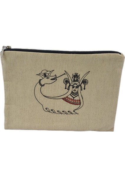 Şahmeran Nakışlı Kadın Omuz Çantası ve Clutch Set
