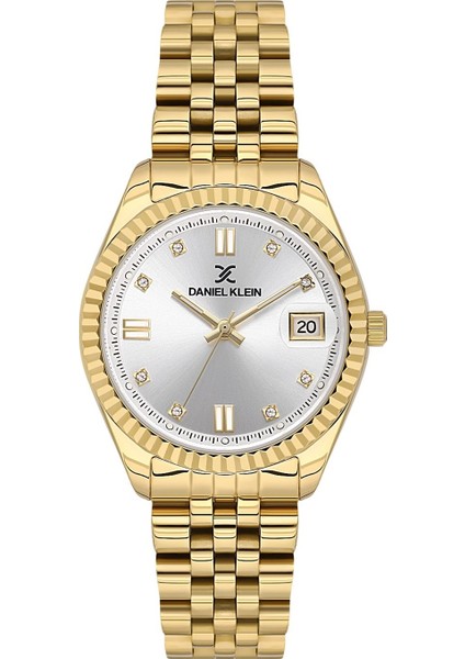 DK.1.10736.2 Altın Gold Çelik Kordonlu Minimal Şık Tasarım Takvimli Kadın Kol Saati