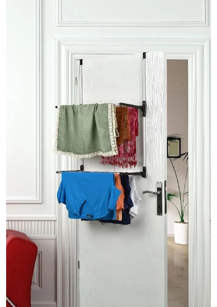 Banyo Lüks 2 Katlı Kapı Arkası Kurutma Askısı Kurutmalık Paslanmaz Askı Çamaşır Kıyafet Askısı 61CM
