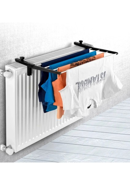 Banyo Lüks 1 Adet Siyah Demir Petek Üstü Kurutmalık Kalorifer Çamaşır Askısı 60CM 4 Telli Katlanabilir
