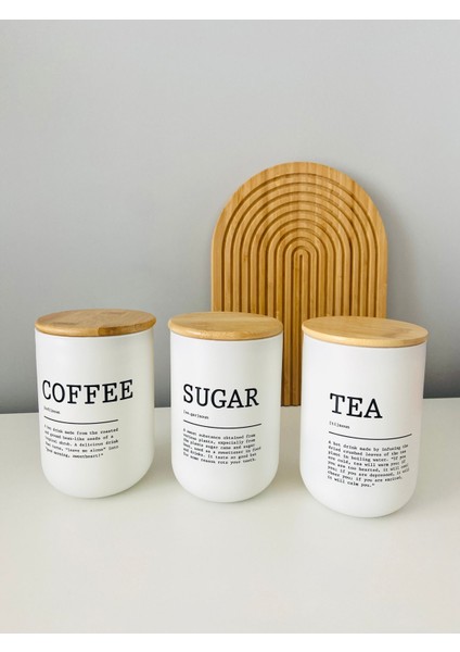 Üçlü Bambu Kapaklı Cam Kavanoz Seti Çay Şeker Kahve Kavanozu 3lü Kavanoz (Tea-Coffee-Sugar)