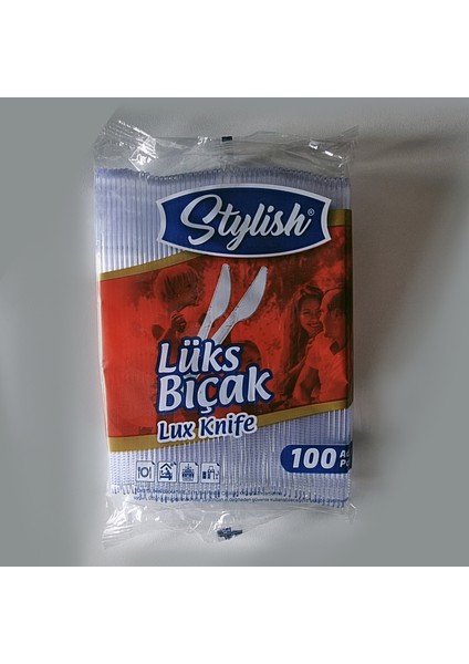 100'LÜ Lüks Sert Plastik, Desenli Kullan At Bıçak - Kristal