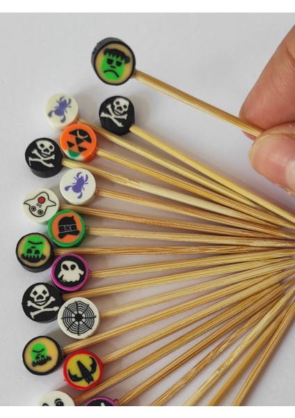 100 Adet Halloween Cupcake Kürdanı 6 cm - Cadılar Bayramı Boncuklu Pasta Kürdanı fiyatları