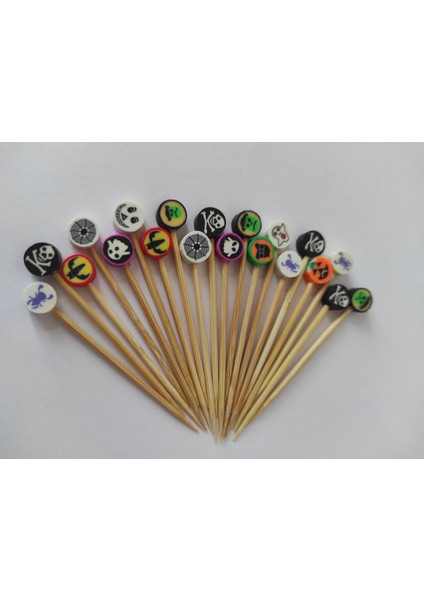 100 Adet Halloween Cupcake Kürdanı 6 cm - Cadılar Bayramı Boncuklu Pasta Kürdanı modelleri