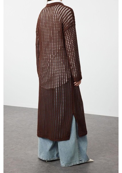 Yeni Oversize Casual Günlük Ajur Triko Bisiklet Yaka Uzun Kol Basic Maxi Boy Tesettür Elbise