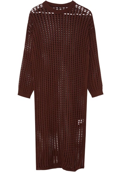 Yeni Oversize Casual Günlük Ajur Triko Bisiklet Yaka Uzun Kol Basic Maxi Boy Tesettür Elbise