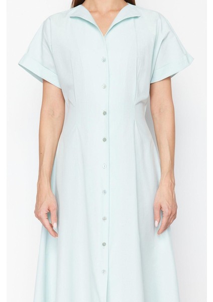 Regular Casual Günlük Poplin Dokuma Gömlek Yaka Kısa Kol Gömlek Elbise Midi Boy Elbise