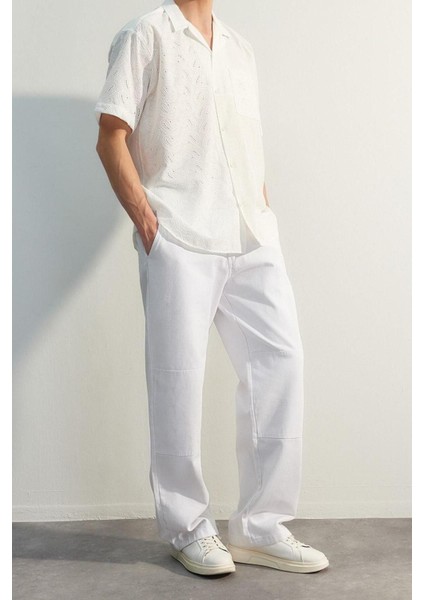 Erkek Moda Geniş Paça Regular Boy Dokuma Limited Edition Loose Fit Etiket Detaylı Pantolon fırsatları