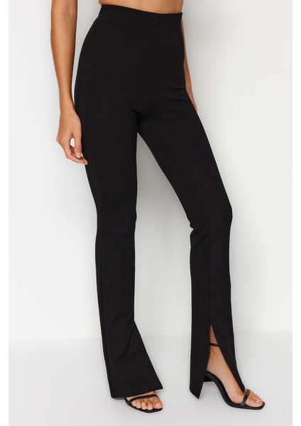 Kadın Moda Ispanyol Paça Regular Boy Örme Içten Yırtmaçlı Yüksek Bel Interlok Örme Tayt Pantolon