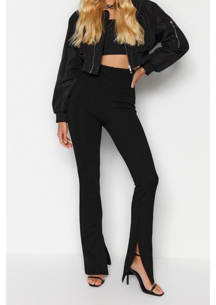 Kadın Moda Ispanyol Paça Regular Boy Örme Içten Yırtmaçlı Yüksek Bel Interlok Örme Tayt Pantolon fiyatları