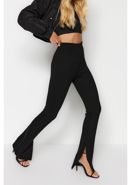 Kadın Moda Ispanyol Paça Regular Boy Örme Içten Yırtmaçlı Yüksek Bel Interlok Örme Tayt Pantolon modelleri