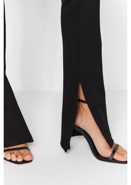 Kadın Moda Ispanyol Paça Regular Boy Örme Içten Yırtmaçlı Yüksek Bel Interlok Örme Tayt Pantolon fırsatları