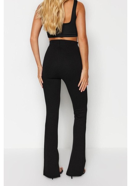 Kadın Moda Ispanyol Paça Regular Boy Örme Içten Yırtmaçlı Yüksek Bel Interlok Örme Tayt Pantolon indirimleri