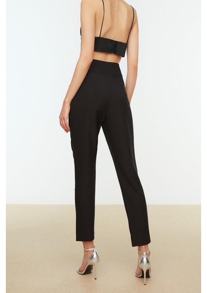 Kadın Boru Paça Regular Dokuma Kemerli Parlak Taşlı Pantolon indirimleri