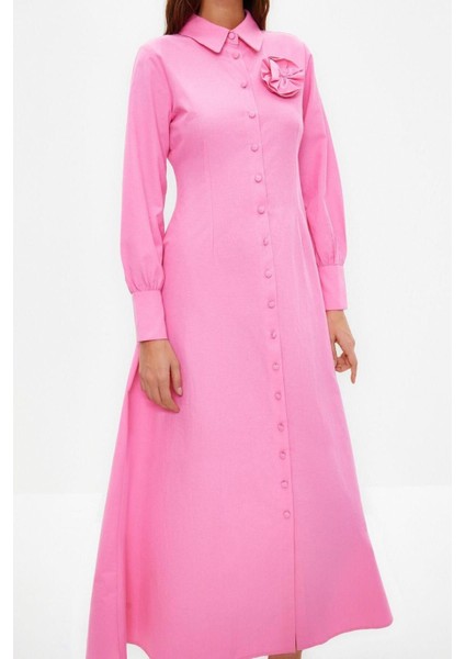 Yeni Regular Casual Günlük Poplin Dokuma Gömlek Yaka Uzun Kol A-Line Maxi Boy Tesettür Elbise