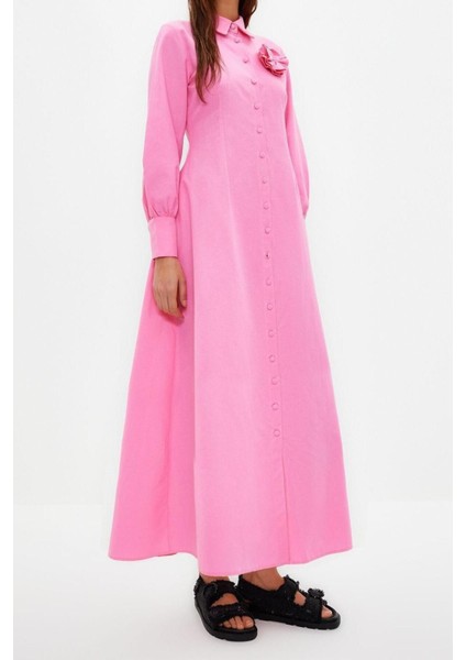 Yeni Regular Casual Günlük Poplin Dokuma Gömlek Yaka Uzun Kol A-Line Maxi Boy Tesettür Elbise modelleri