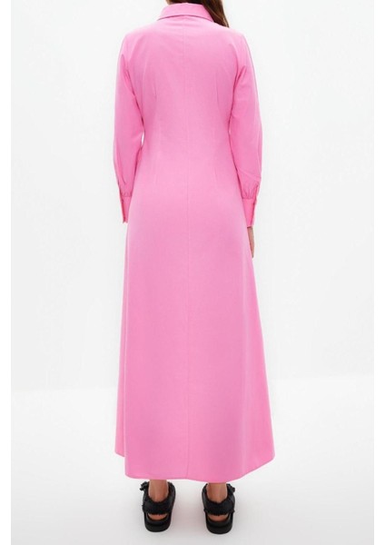 Yeni Regular Casual Günlük Poplin Dokuma Gömlek Yaka Uzun Kol A-Line Maxi Boy Tesettür Elbise indirimleri