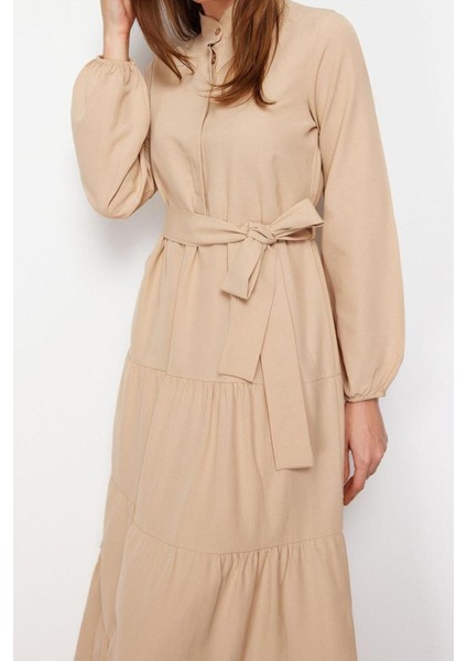 Yeni Rahat Casual Günlük Terrycotton Dokuma Dik Yaka Uzun Kol Basic Maxi Boy Tesettür Elbise fırsatları