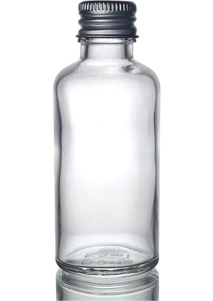 Şeffaf Cam Şişesi Sızdırmaz Silver Metal Kapaklı 50 ml x 10 Adet