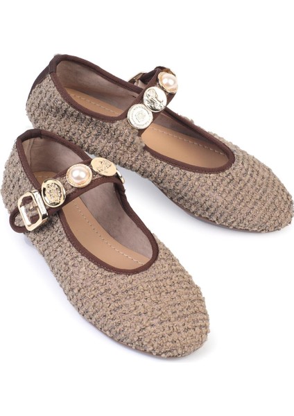 Monday Kadın Babet Incili Tokalı Dokumalı Hasır Vizon