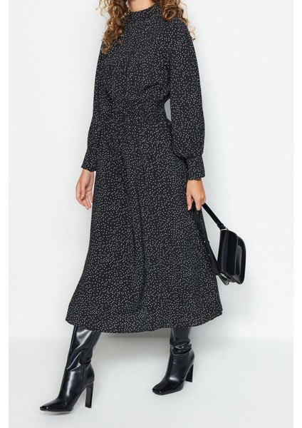 Yeni Regular Casual Günlük Lilyum Dokuma Dik Yaka Uzun Kol Shift Maxi Boy Tesettür Elbise fiyatları