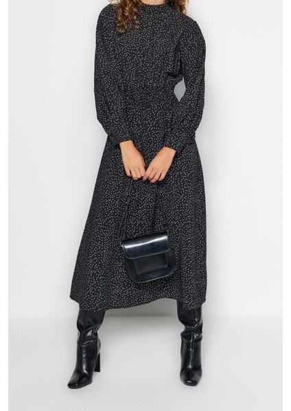 Yeni Regular Casual Günlük Lilyum Dokuma Dik Yaka Uzun Kol Shift Maxi Boy Tesettür Elbise modelleri