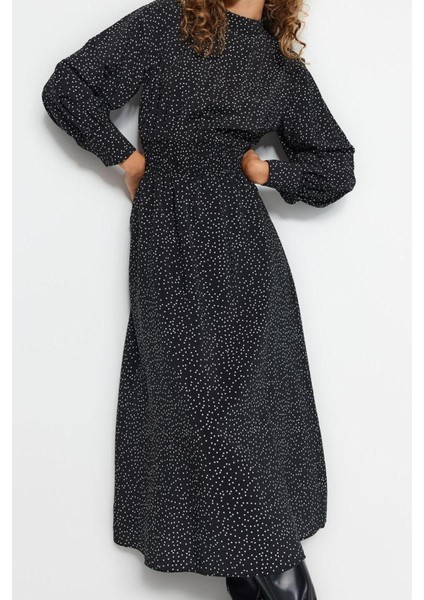 Yeni Regular Casual Günlük Lilyum Dokuma Dik Yaka Uzun Kol Shift Maxi Boy Tesettür Elbise fırsatları