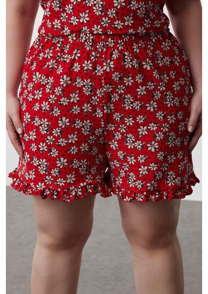 Büyük Beden Kadın Polyester Bisiklet Yaka Kısa Kol Çiçek Desenli Örme Pijama Takımı indirimleri