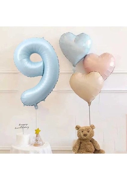 Yaş Mavi Rakam Folyo Balon Retro Mavi Pembe Satin Kalp Folyo Balon Doğum Günü Balon Seti