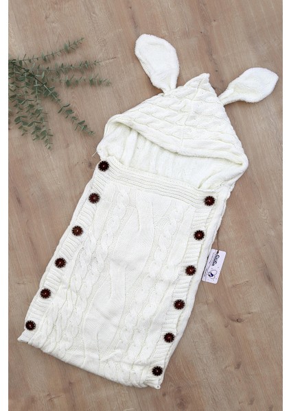 Kız Erkek Bebek Tavşan Düğmeli Krem Anakucağı Kundak STL6813