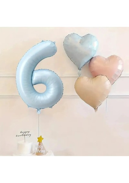 Yaş Mavi Rakam Folyo Balon Retro Mavi Pembe Satin Kalp Folyo Balon Doğum Günü Balon Seti