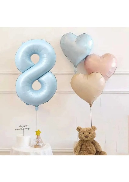 Yaş Mavi Rakam Folyo Balon Retro Mavi Pembe Satin Kalp Folyo Balon Doğum Günü Balon Seti