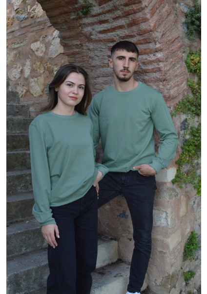 Su Yeşili Unisex Bisiklet Yaka Regular Fit Düz Sweatshirt