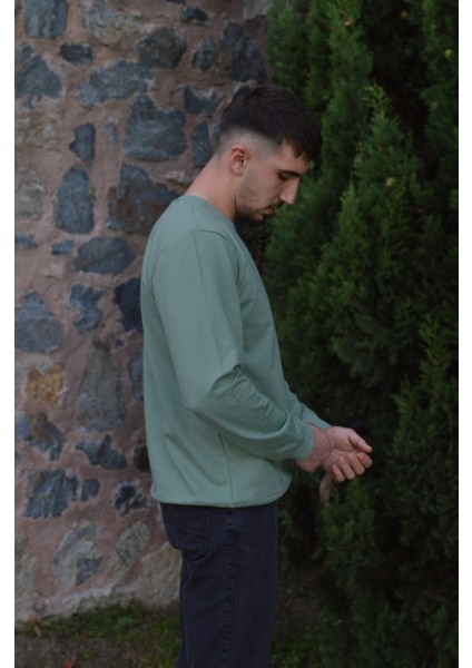 Su Yeşili Unisex Bisiklet Yaka Regular Fit Düz Sweatshirt