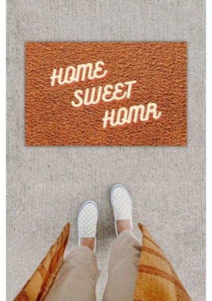 Dijital Baskı Dekoratif Home Sweet Home Kahverenk Kapı Önü Paspası