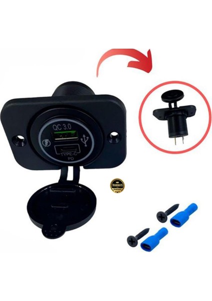 Seat Ea 2004 9-30V Marine Ve Otomobil Tipi Type-C Pd + Usb Qc3.0 Çift Çıkışlı Hızlı Şarj Soketi