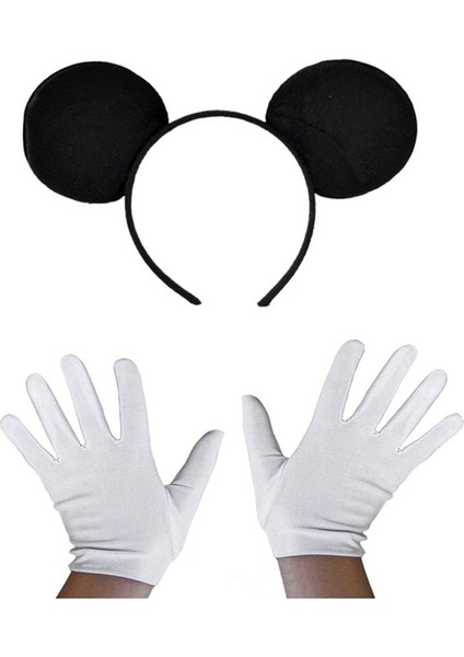 Siyah Mickey Mouse Tacı ve Beyaz Eldiven Seti (4513)