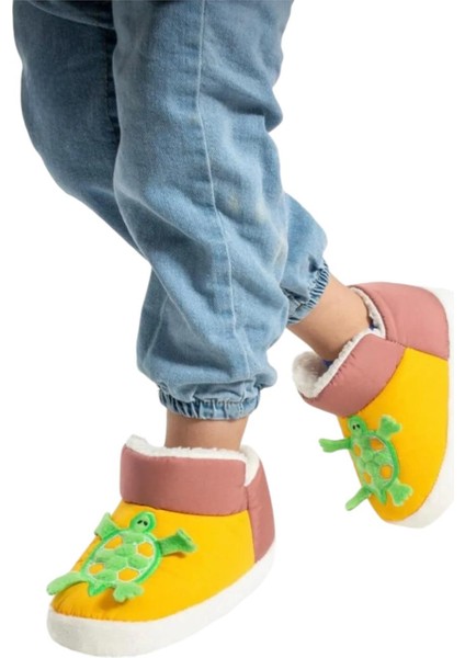 Çocuk Figürlü Panduf Ev Pandufu Ev Ayakkabısı Ev Botu Kreş Okul Ayakkabısı SARI - PUDRA indirimleri