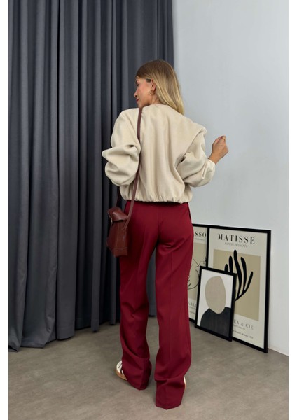 Bej Bisiklet Yaka Fermuarlı Astarlı Beli Lastikli Kaşe Ceket indirimleri