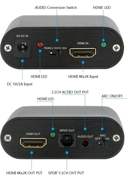 HDMI To HDMI Optik Stereo Arc 2.1 5.1 Kanal 4K Ayırıcı Çevirici Dönüştürücü Adaptör