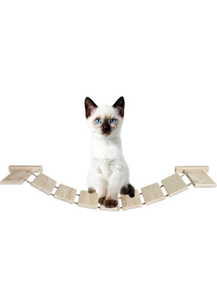 Sık Döşemeli Ipli Doğal Ahşap Kedi Merdiveni Köprüsü Duvar Yürüyüş Yolu Parkur 100 cm