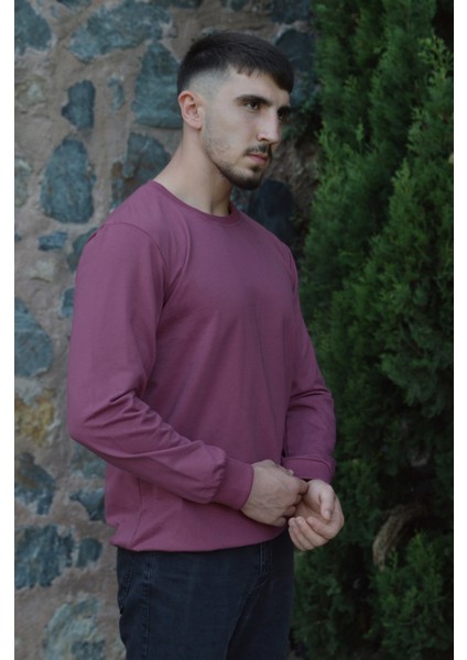 Gül Pembesi Unisex Bisiklet Yaka Regular Fit Düz Sweatshirt