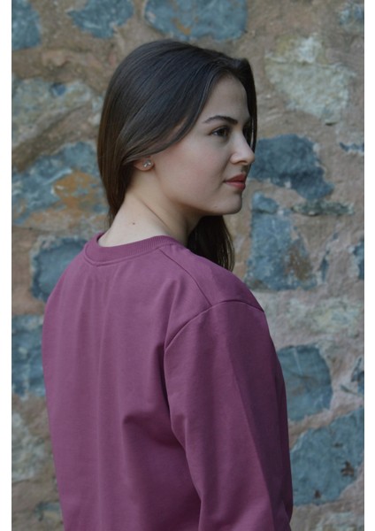 Gül Pembesi Unisex Bisiklet Yaka Regular Fit Düz Sweatshirt